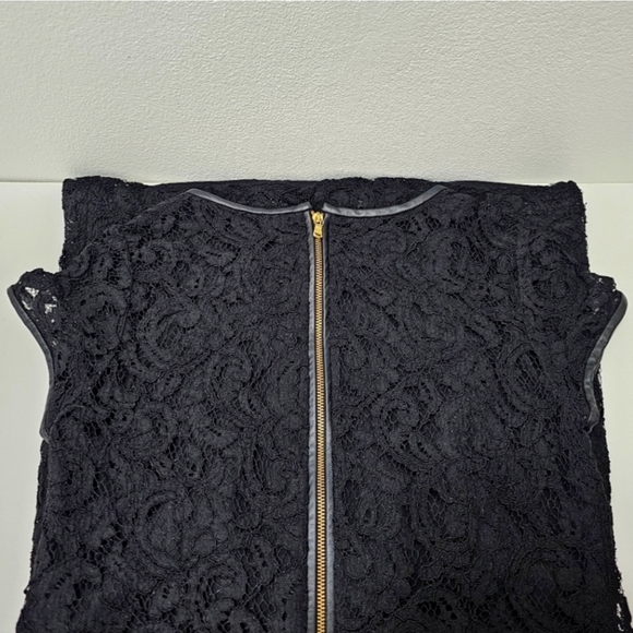 CLUB MONACO Witherbee Black Lace Crewneck Leather Trim Short Sleeve Mini Dress - Picture 11 of 16